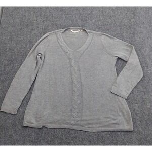 Soft Surrounding Sweater womens Petite Large Gray V Neck Cable Knit Detail‎ Soft